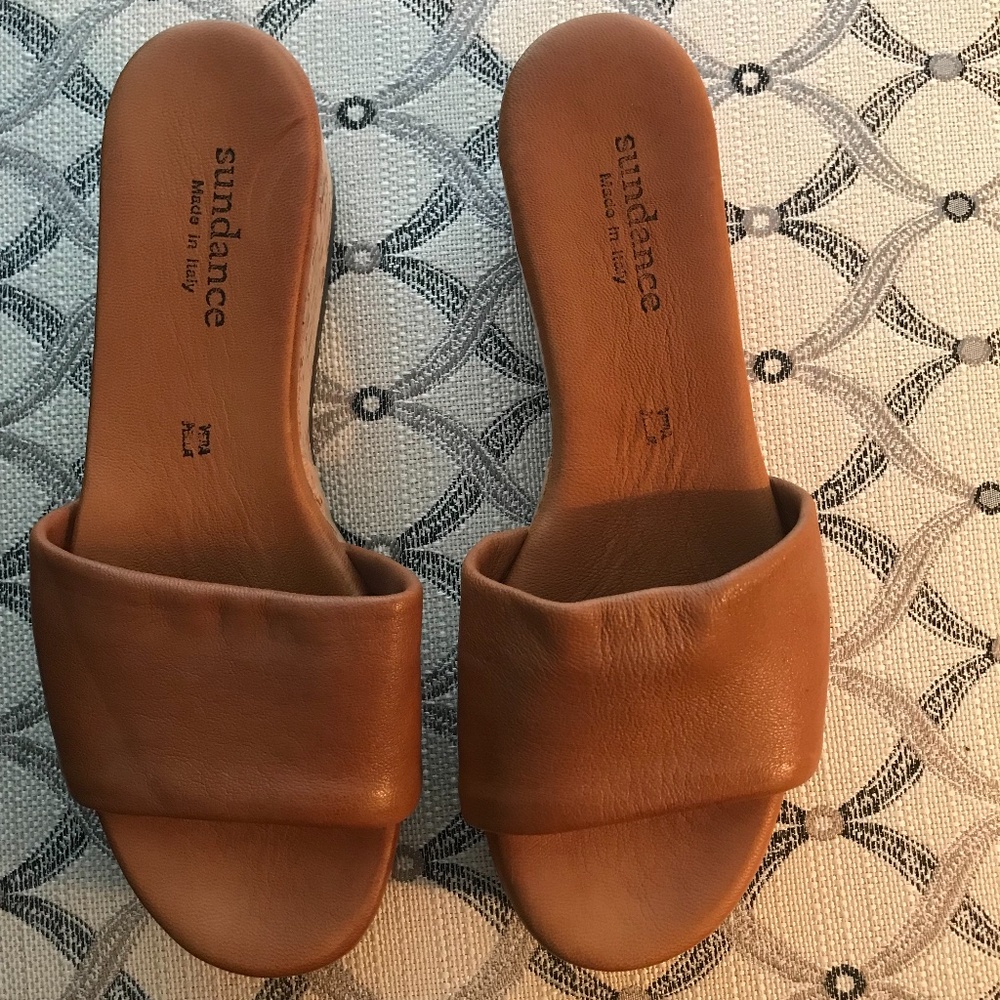 Brand New Sundance Leather Slide Sandals with Cork Platform